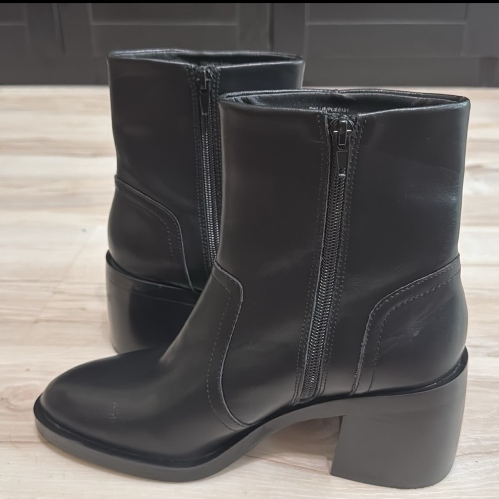 Steve Madden Phillie Black Leather Ankle Boots | 2” Block Heel | Zip Booties - Picture 4 of 8